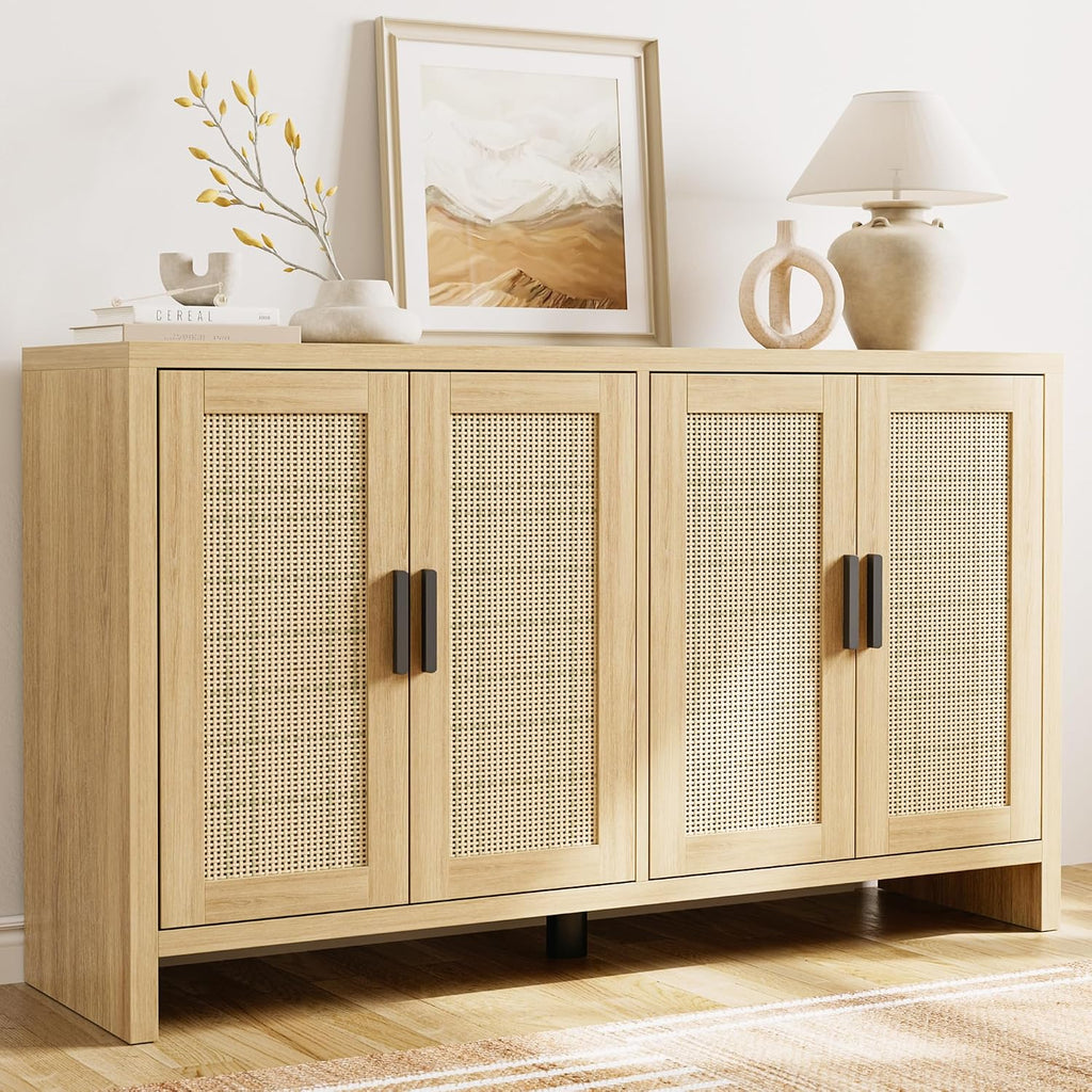 Oak Rattan Sideboard Storage Cabinet