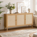 Boho Rattan Sideboard 3 Doors Storage Cabinet