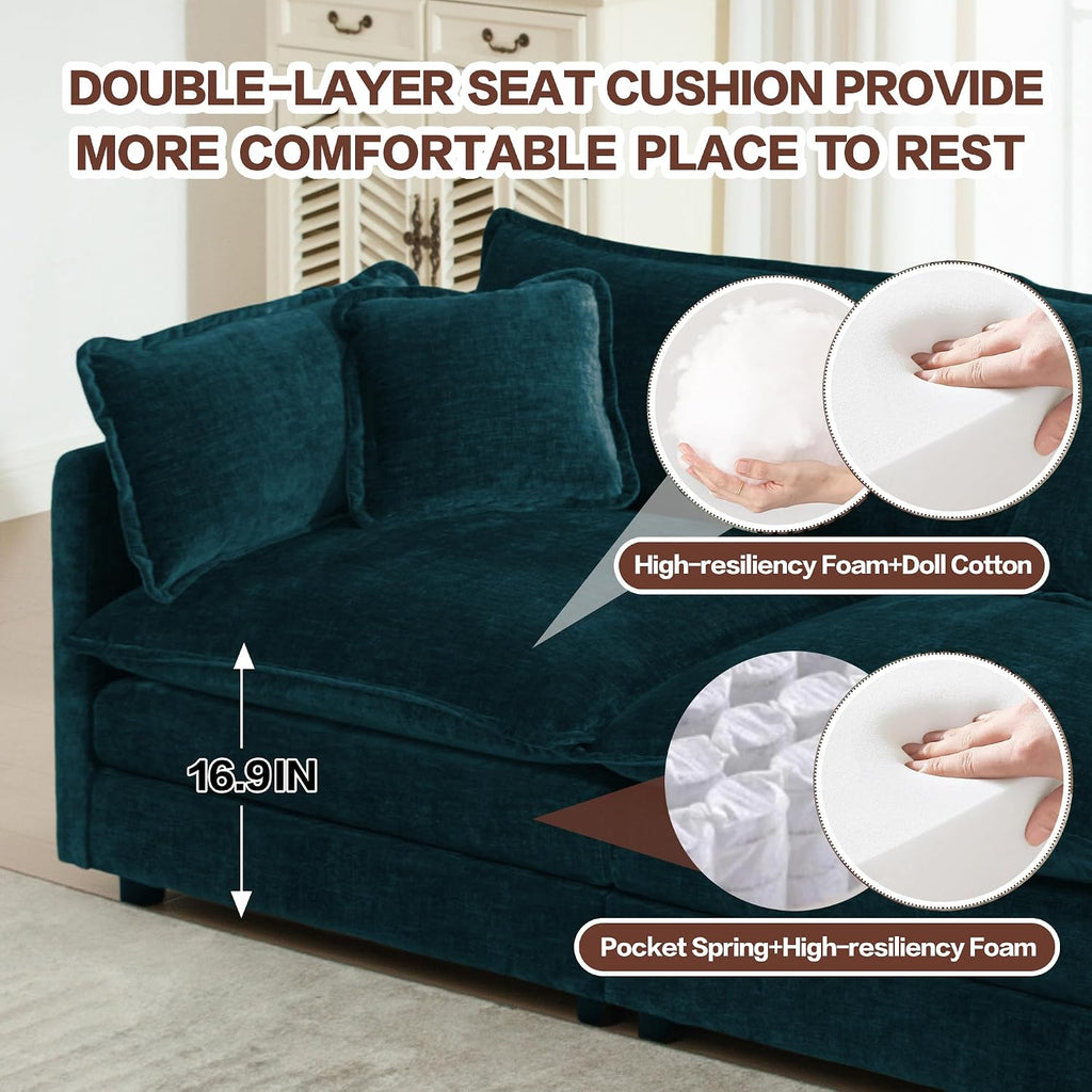 Chenille Cloud Accent Chair Blue With Pillow