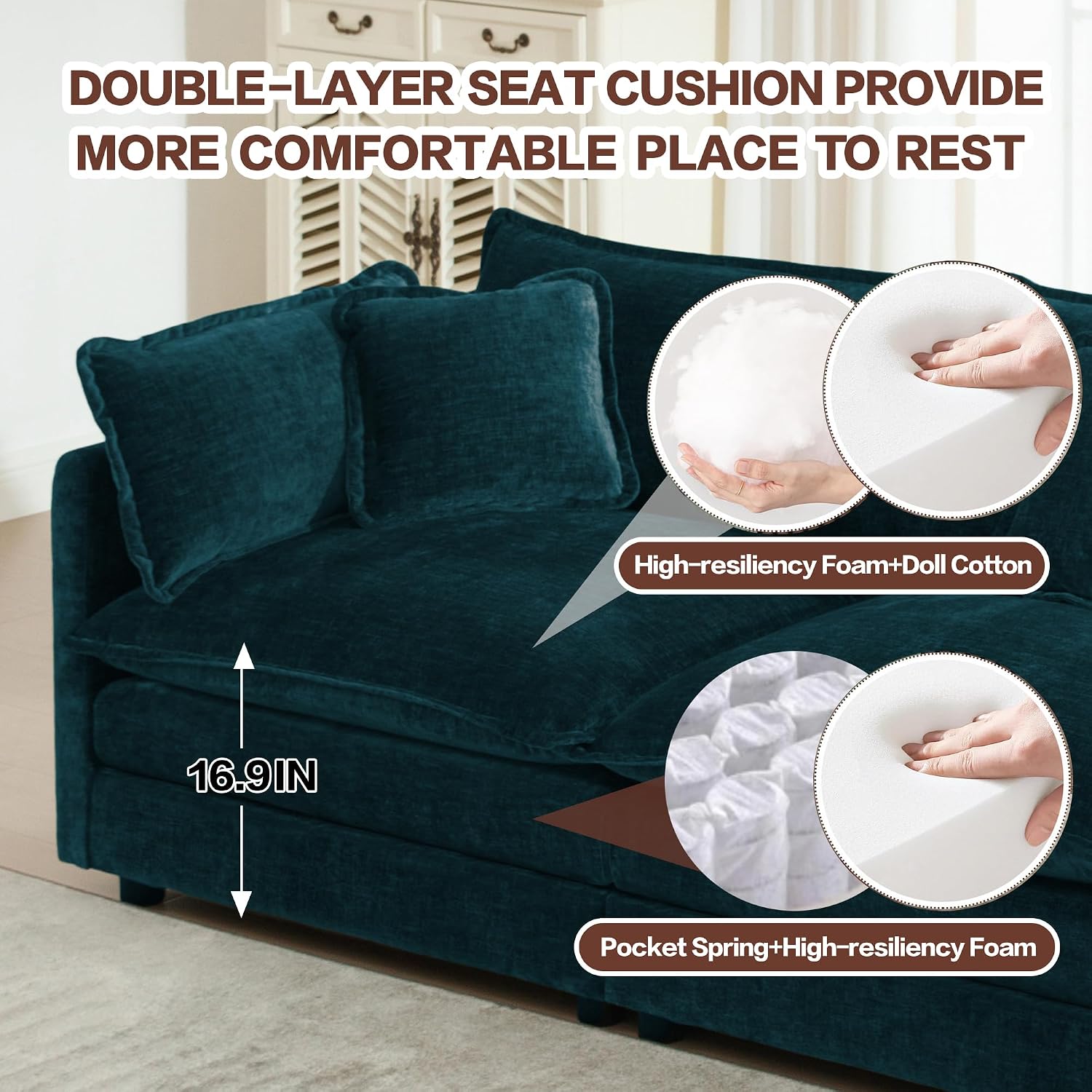 Chenille Cloud Accent Chair Blue With Pillow