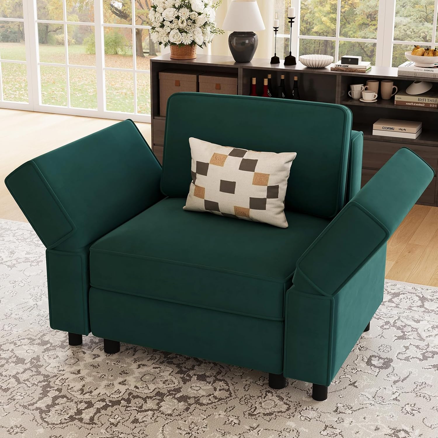 Velvet Modular Armchair Green With Storage