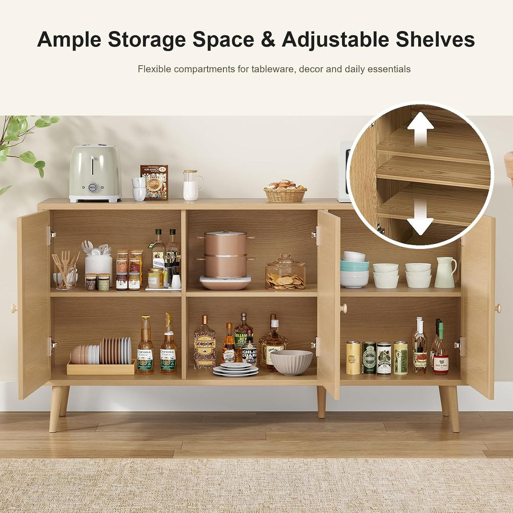 Boho Rattan Sideboard 3 Doors Storage Cabinet