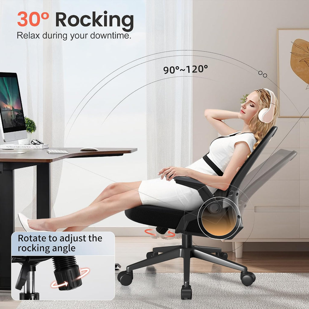 Mesh Office Chair Flip-up Armrest Lumbar Support Black