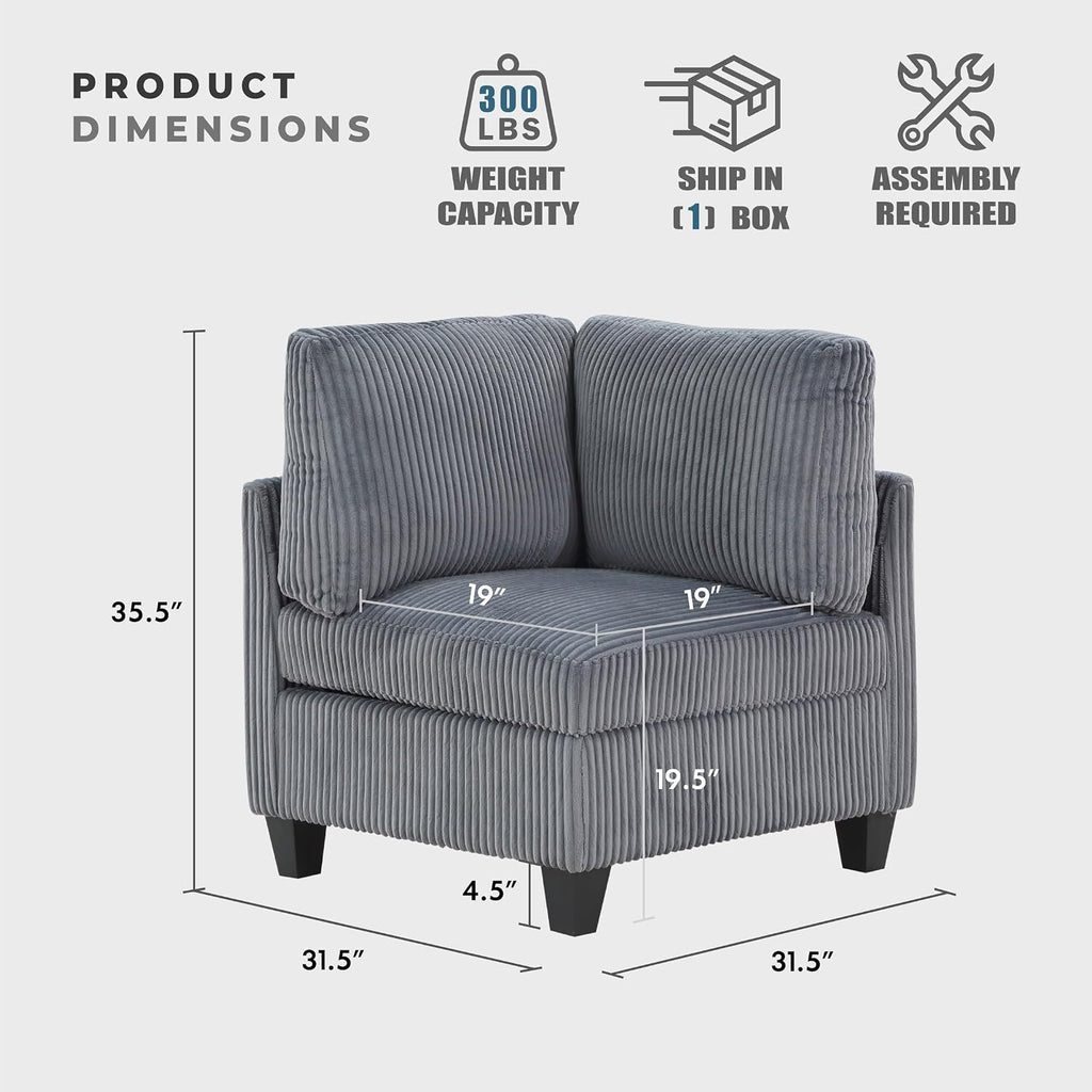 Grey Corduroy Modular Sectional Sofa With Storage