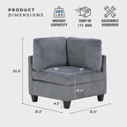 Grey Corduroy Modular Sectional Sofa With Storage
