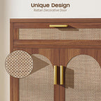 Farmhouse Rattan Sideboard Walnut With Drawers