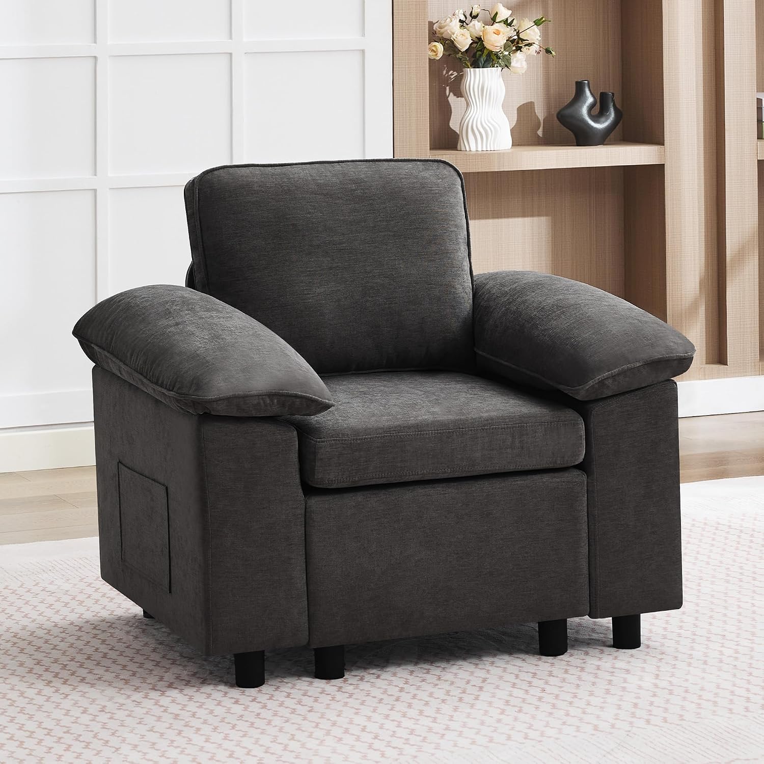 Chenille Modular Armchair Dark Grey
