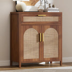 Farmhouse Rattan Sideboard Walnut With Drawers