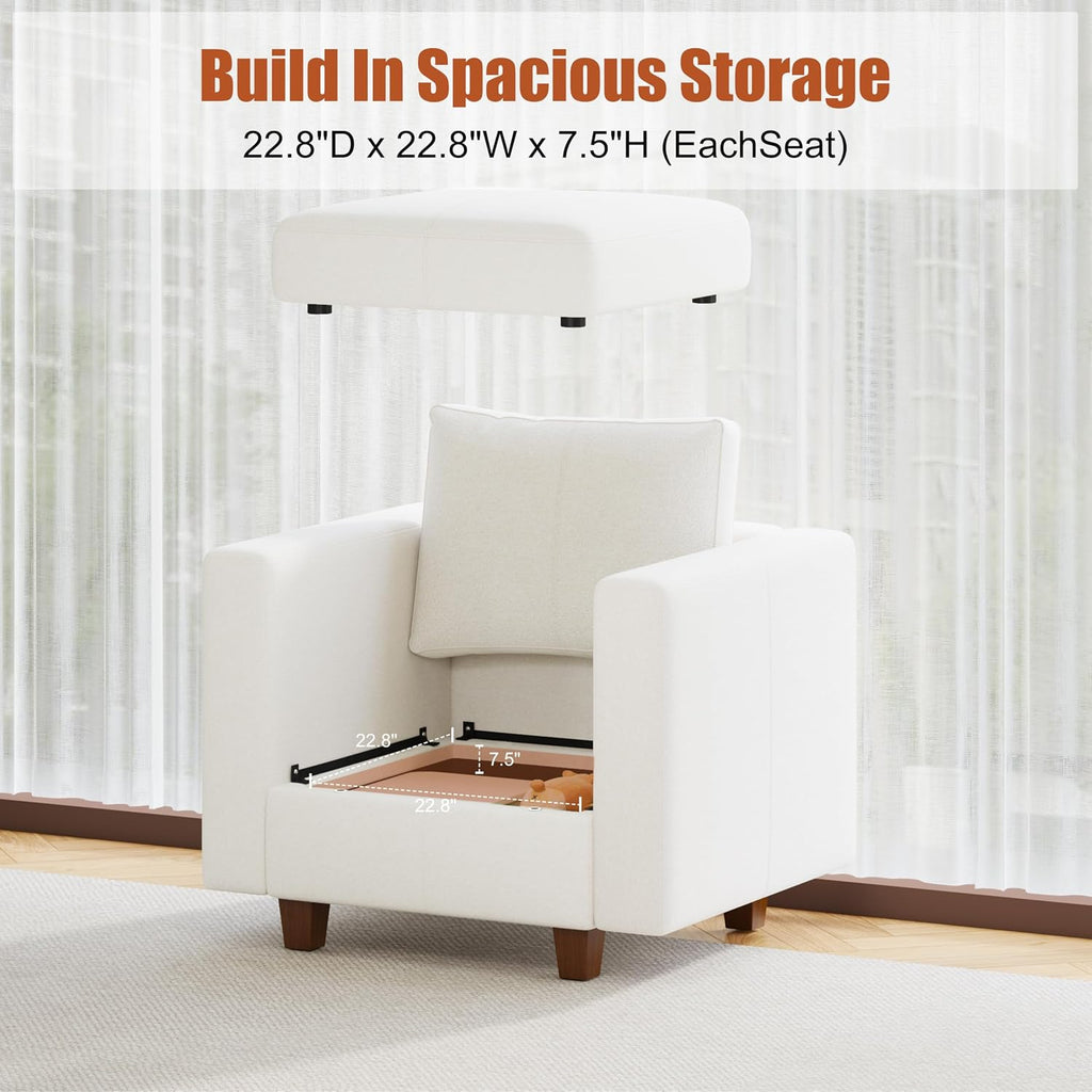 Modular Sectional Sofa White With Storage Ottoman