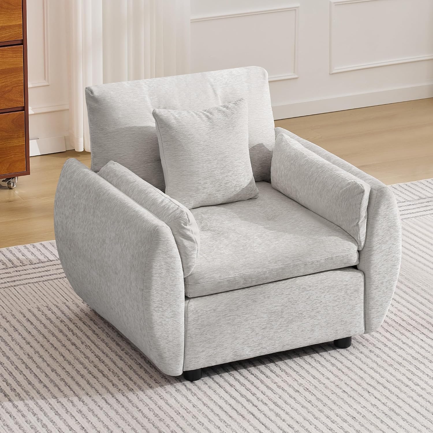 Chenille Cloud Accent Chair Light Grey Tufted Deep Seat