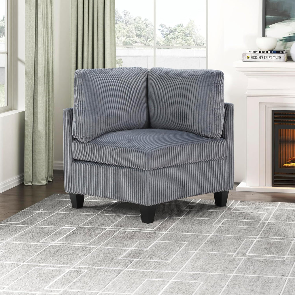 Grey Corduroy Modular Sectional Sofa With Storage