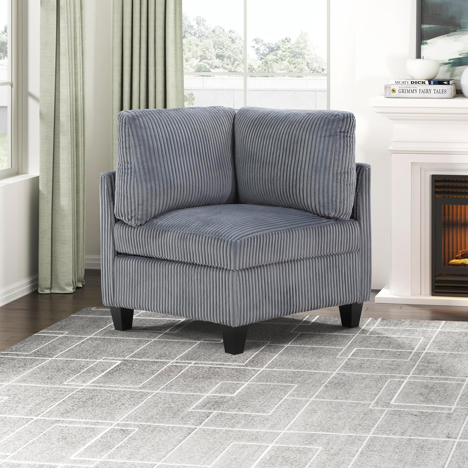 Grey Corduroy Modular Sectional Sofa With Storage