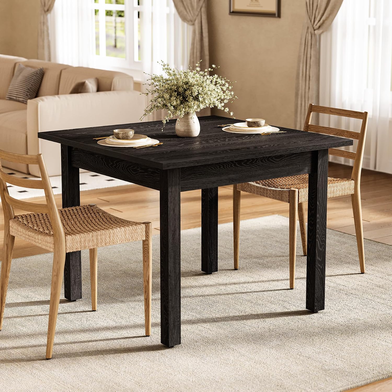 39" Square Dining Table Black For 4 People