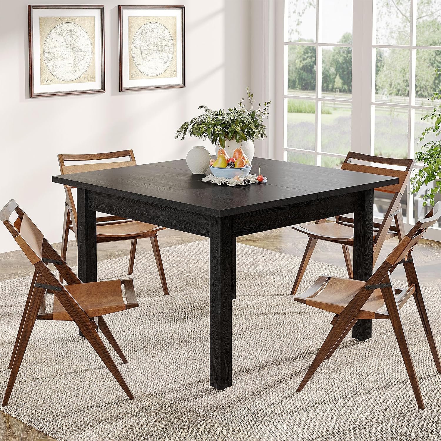 Square Dining Table Pure Black For 2-4 People