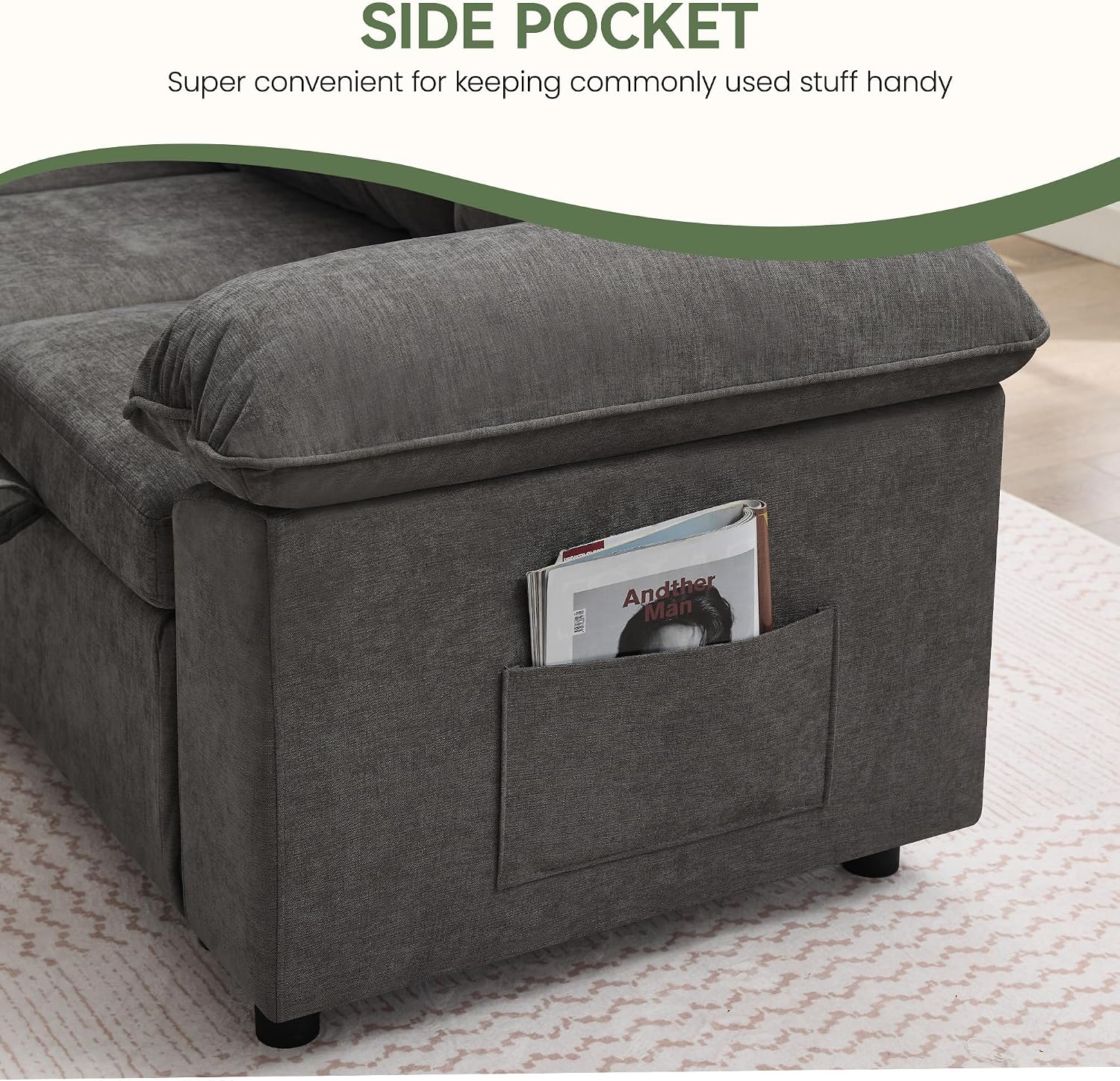 Chenille Modular Armchair Dark Grey