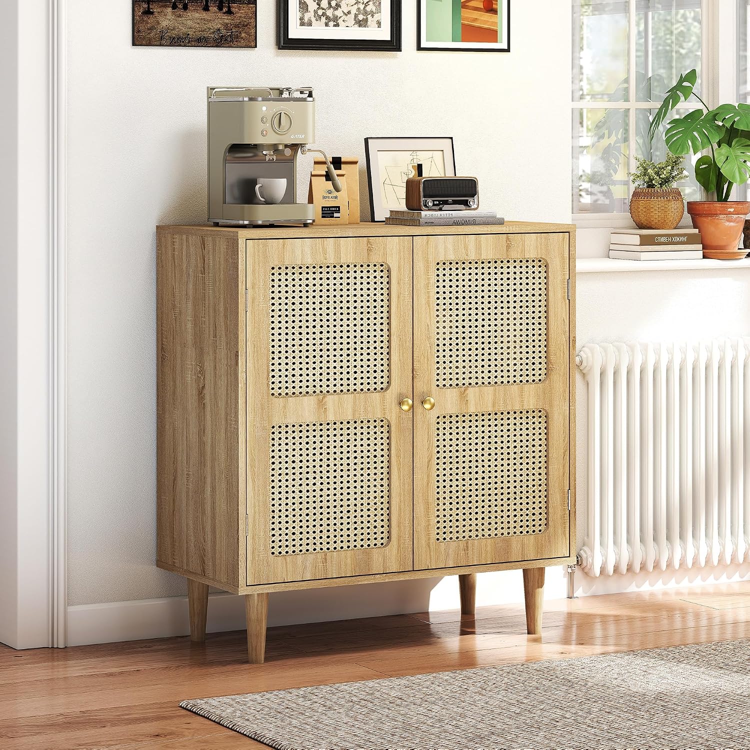 Boho Rattan Sideboard 2 Magnetic Doors Storage