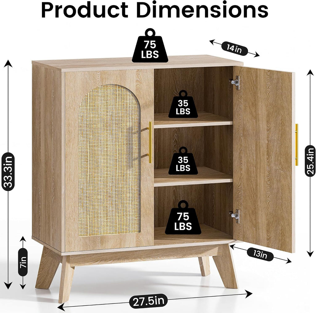 Rattan Sideboard Arched Doors Storage Cabinet Natural