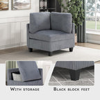 Grey Corduroy Modular Sectional Sofa With Storage