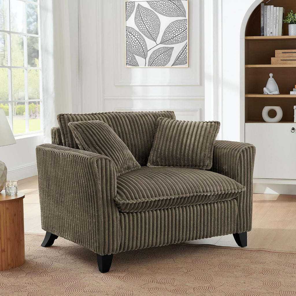 Modular Corduroy Accent Chair Brown Ergonomic Single Sofa