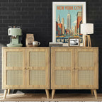 Boho Rattan Sideboard 2 Magnetic Doors Storage