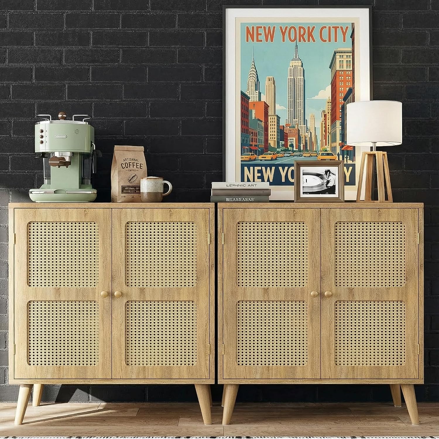 Boho Rattan Sideboard 2 Magnetic Doors Storage