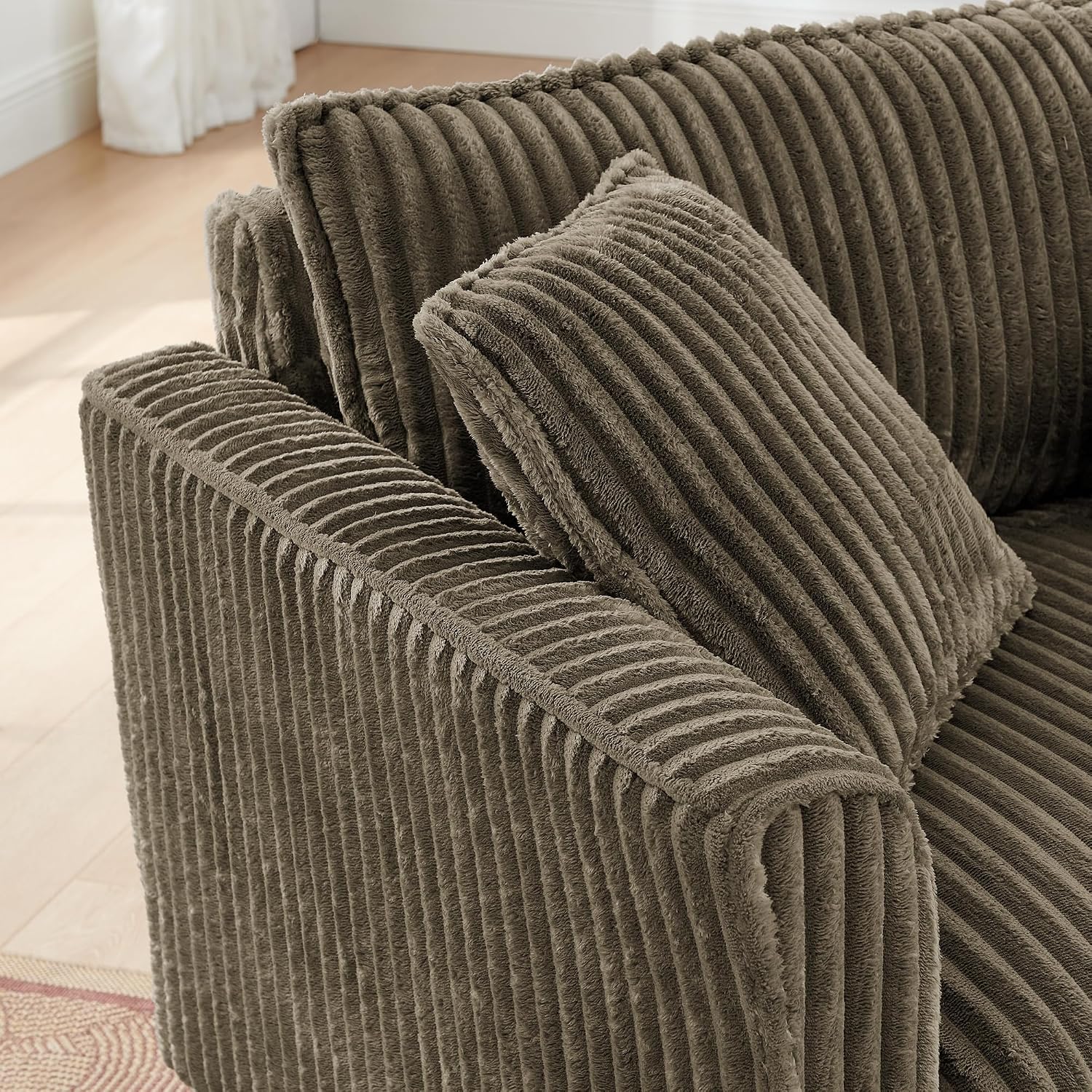 Modular Corduroy Accent Chair Brown Ergonomic Single Sofa
