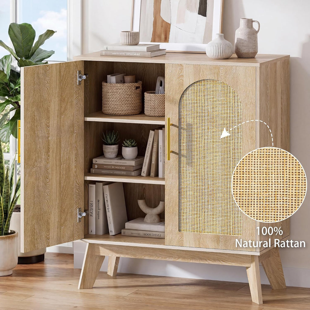 Rattan Sideboard Arched Doors Storage Cabinet Natural