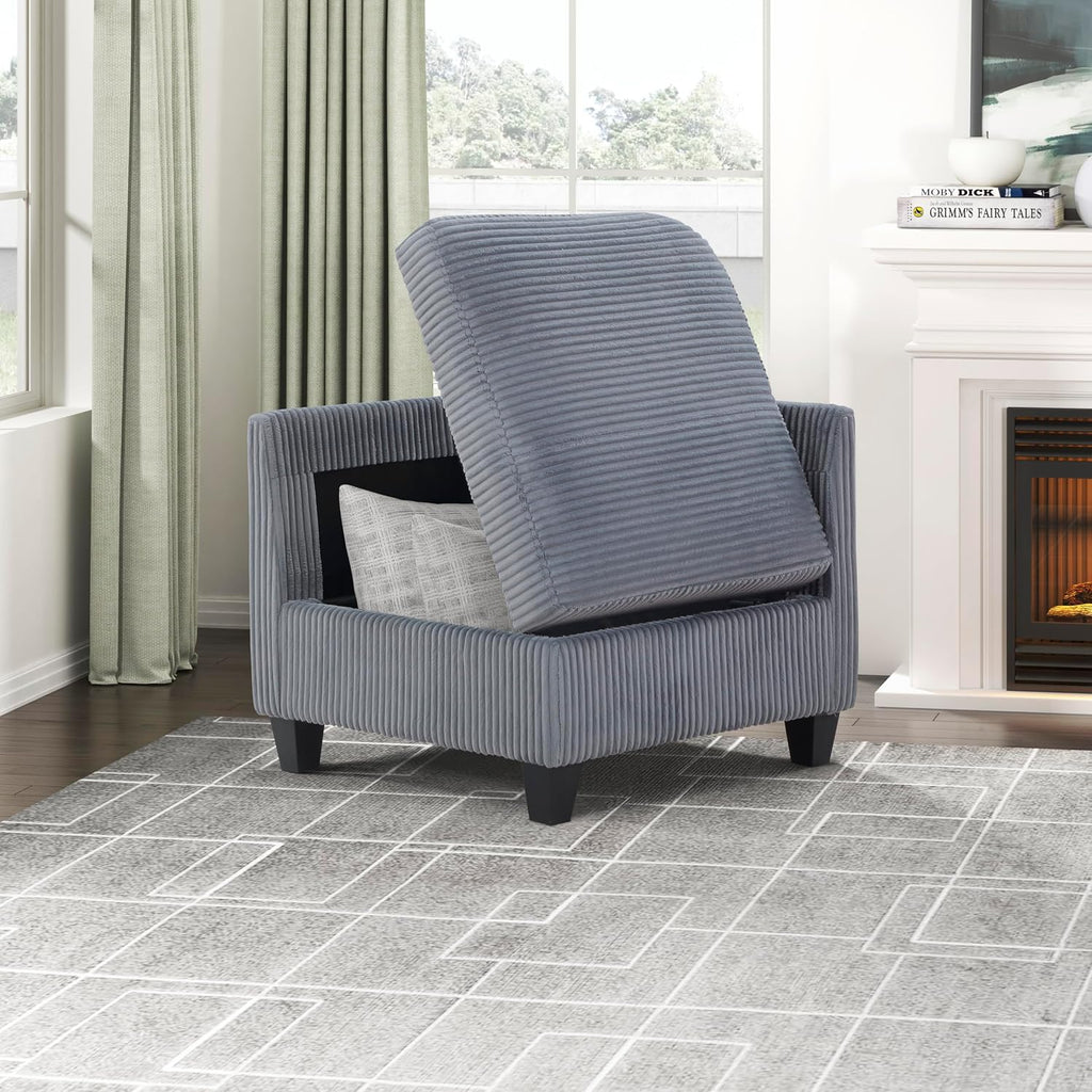 Grey Corduroy Modular Sectional Sofa With Storage