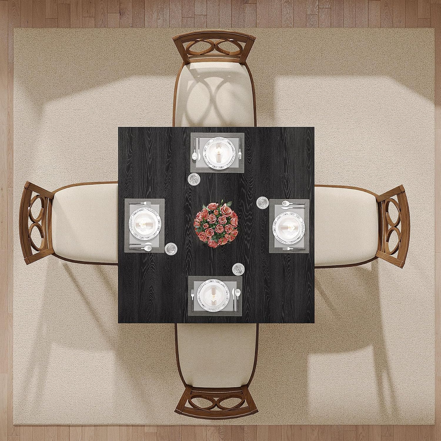 Square Dining Table Pure Black For 2-4 People