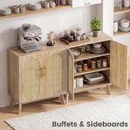 Rattan Sideboard Arched Doors Storage Cabinet Natural
