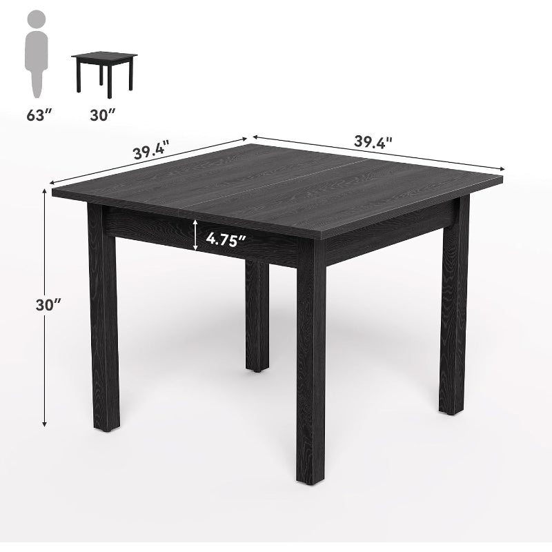 39" Square Dining Table Black For 4 People